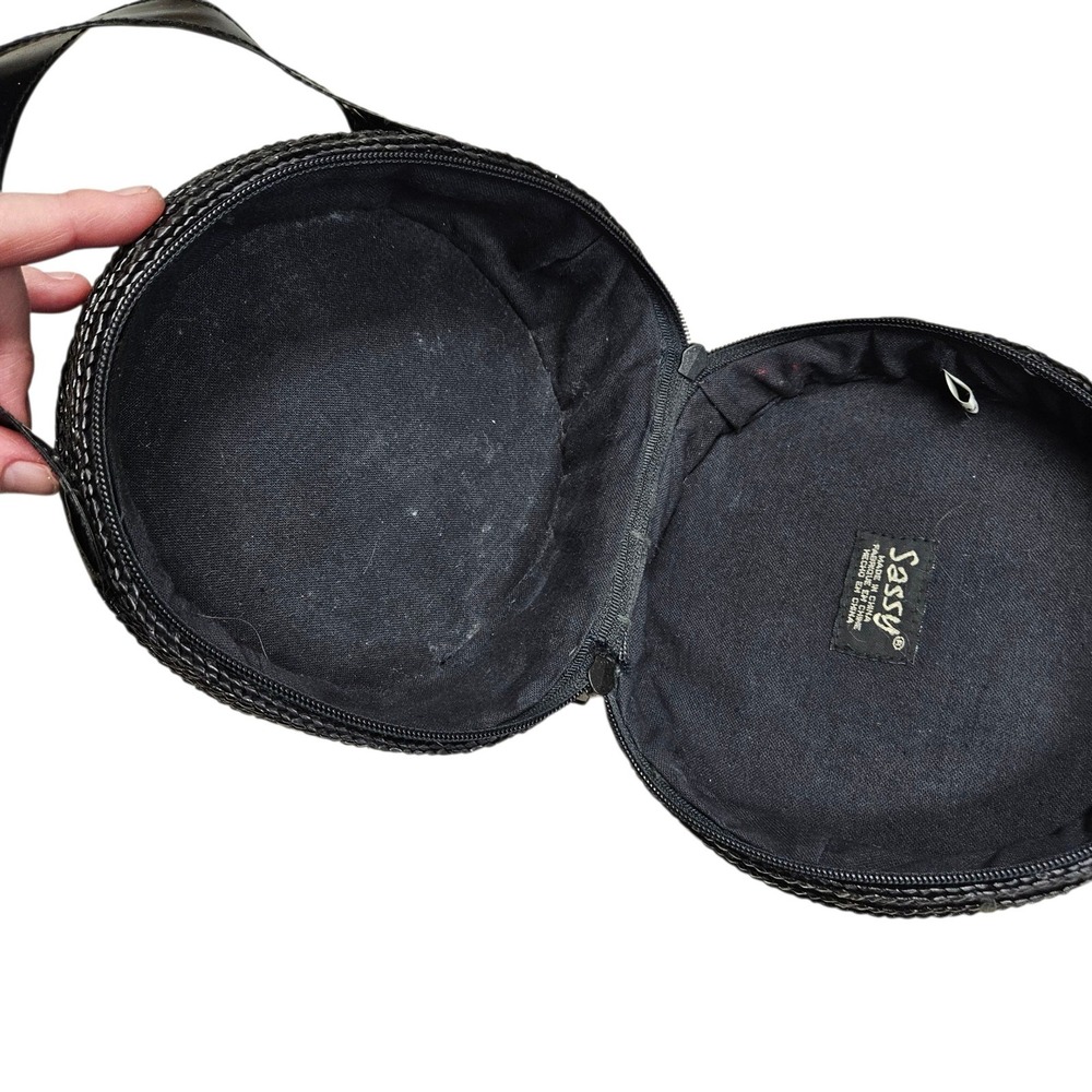 Sassy Black Round Straw Purse Daisy Flower Novelty Cute Small Handbag Satchel - Picture 3 of 9